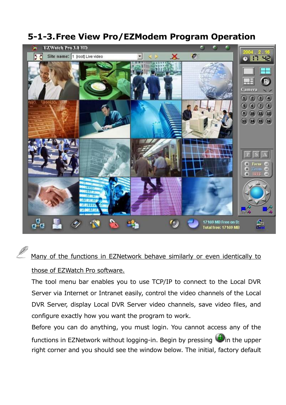 1-3. free view pro/ezmodem program operation | EZWatch Pro 3.1 User Manual | Page 113 / 159