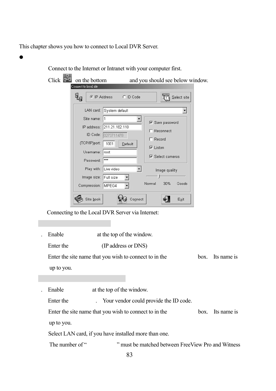 3. connecting to local dvr server by freeview pro | EZWatch Pro 3.0 User Manual | Page 83 / 104