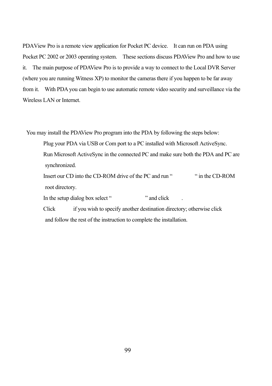 Using pdaview pro (for pocket pc pda only), 1. the pdaview installation | EZWatch Pro 3.0 User Manual | Page 99 / 104
