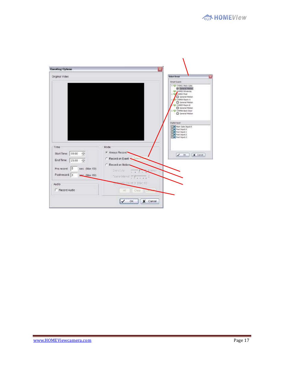 Encoding option panel | EZWatch HOMEView User Manual | Page 17 / 52