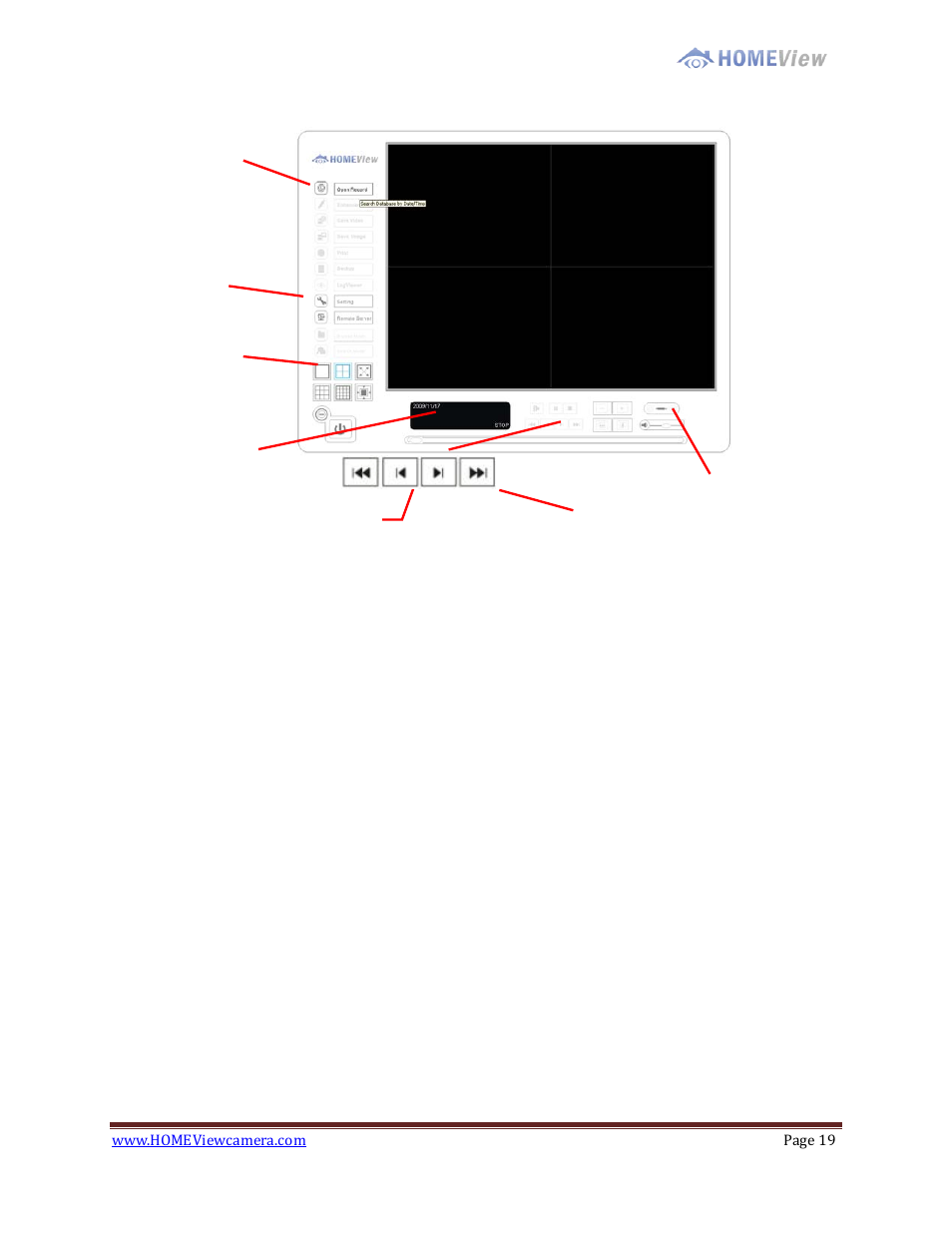 Audio volume control: adjust the sound level, Browse mode: play the recorded video | EZWatch HOMEView User Manual | Page 19 / 52