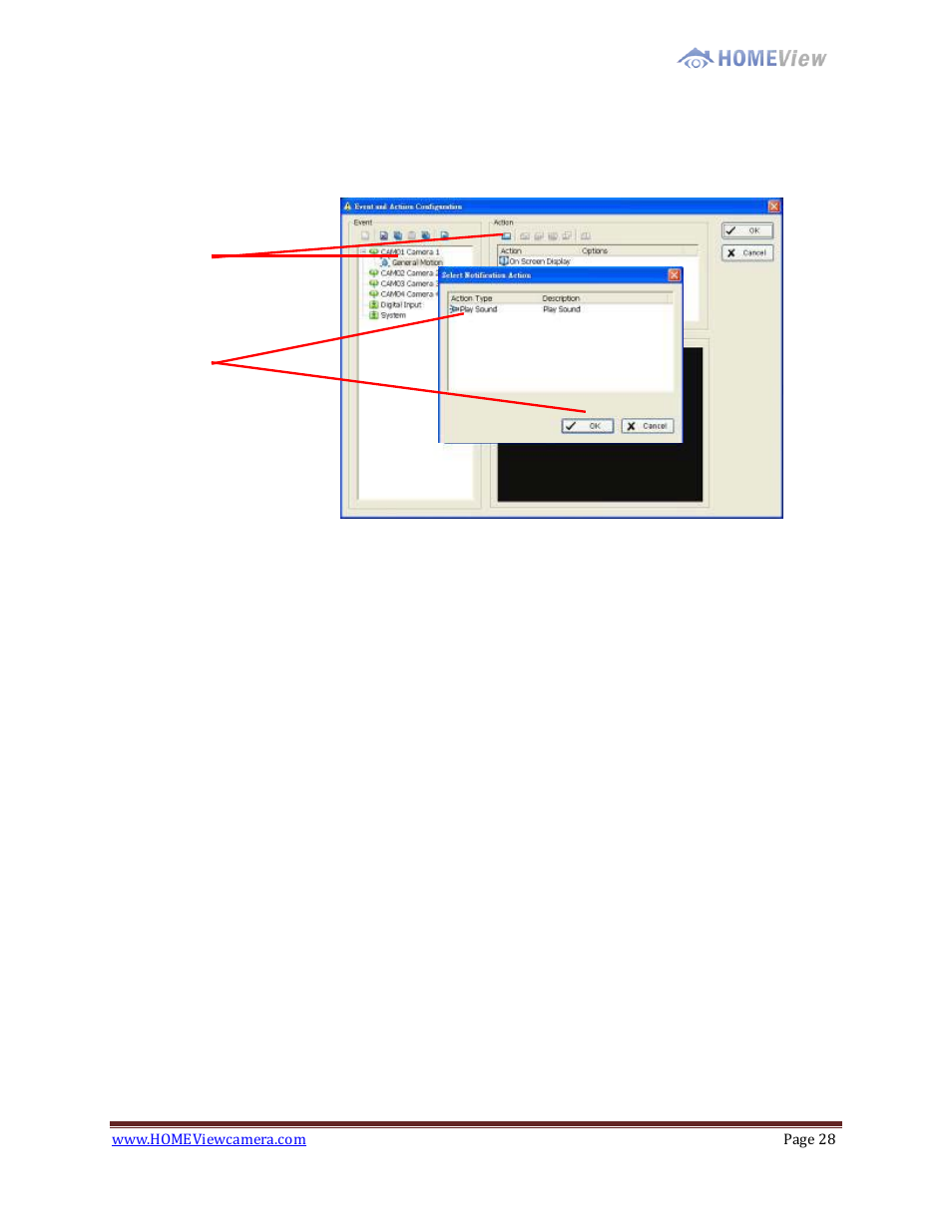 Action, Action - action type | EZWatch HOMEView User Manual | Page 28 / 52