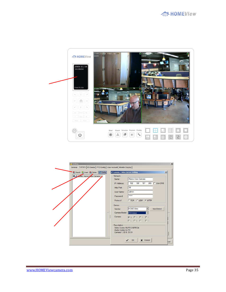 Status display, Setting - camera | EZWatch HOMEView User Manual | Page 35 / 52