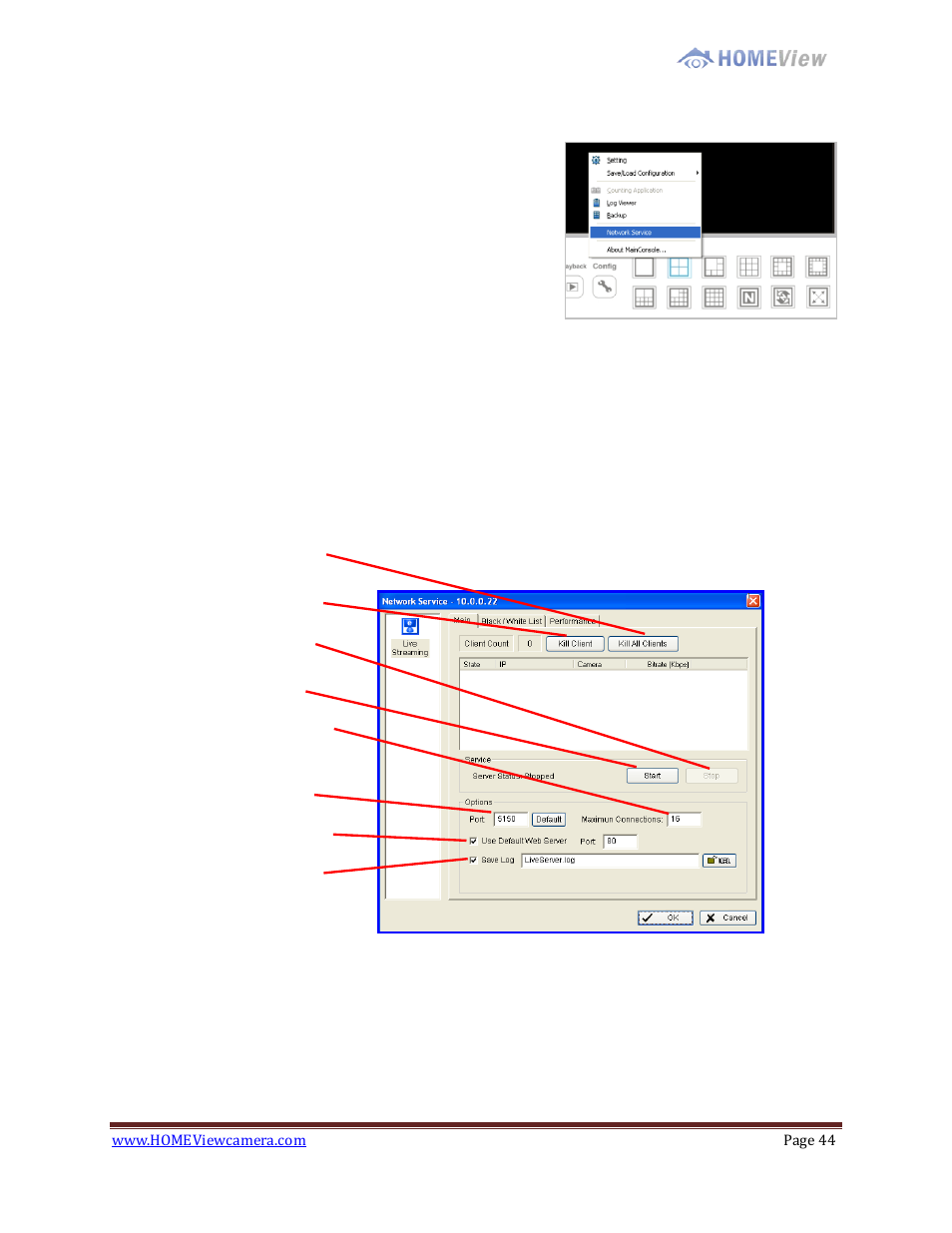 Network service | EZWatch HOMEView User Manual | Page 44 / 52