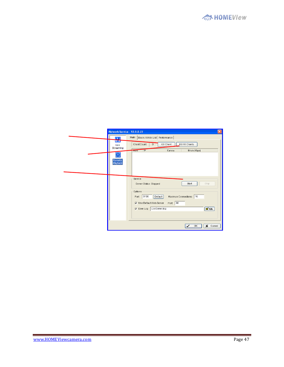 Remote playback server | EZWatch HOMEView User Manual | Page 47 / 52