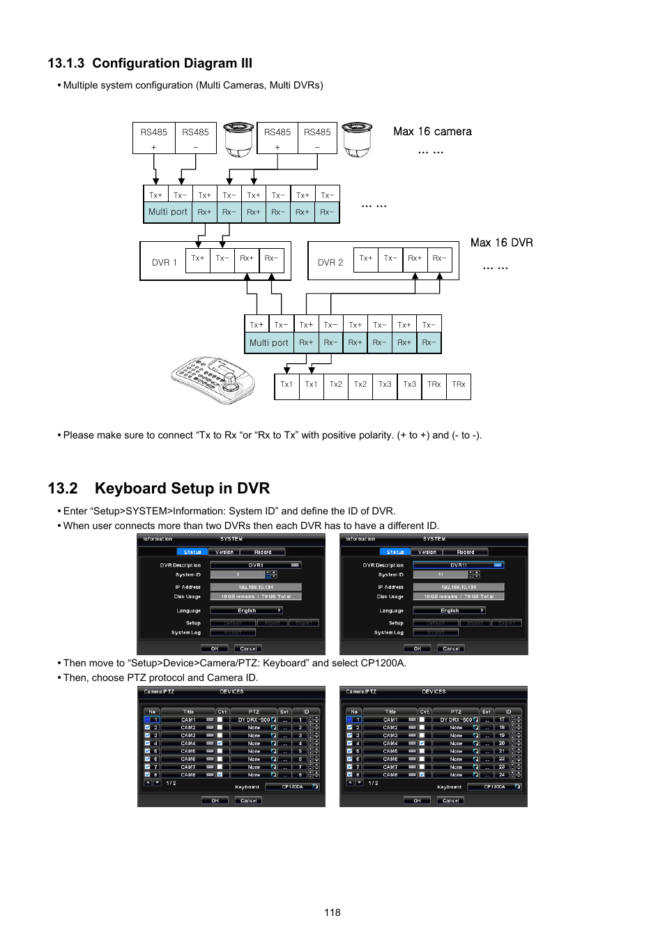 2 keyboard setup in dvr, 3 configuration diagram iii, Max 16 dvr | Max 16 camera | EZWatch TurboView DVR User Manual | Page 118 / 128