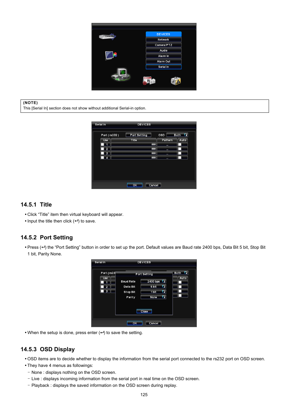 1 title, 2 port setting, 3 osd display | EZWatch TurboView DVR User Manual | Page 125 / 128