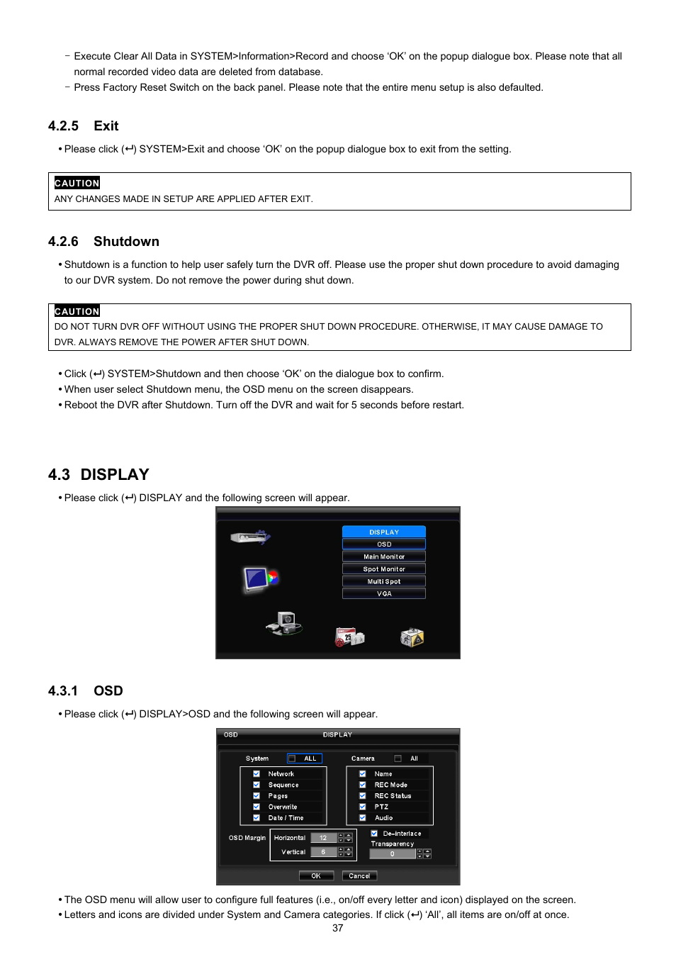 3 display, 5 exit, 6 shutdown | 1 osd | EZWatch TurboView DVR User Manual | Page 37 / 128