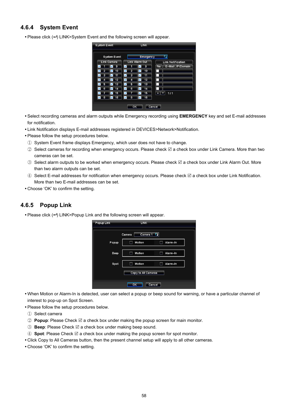4 system event, 5 popup link | EZWatch TurboView DVR User Manual | Page 58 / 128