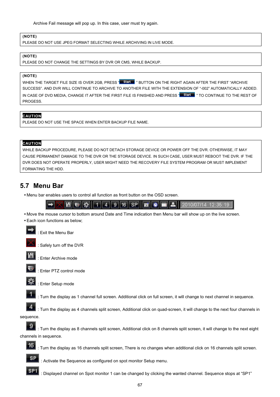 7 menu bar | EZWatch TurboView DVR User Manual | Page 67 / 128