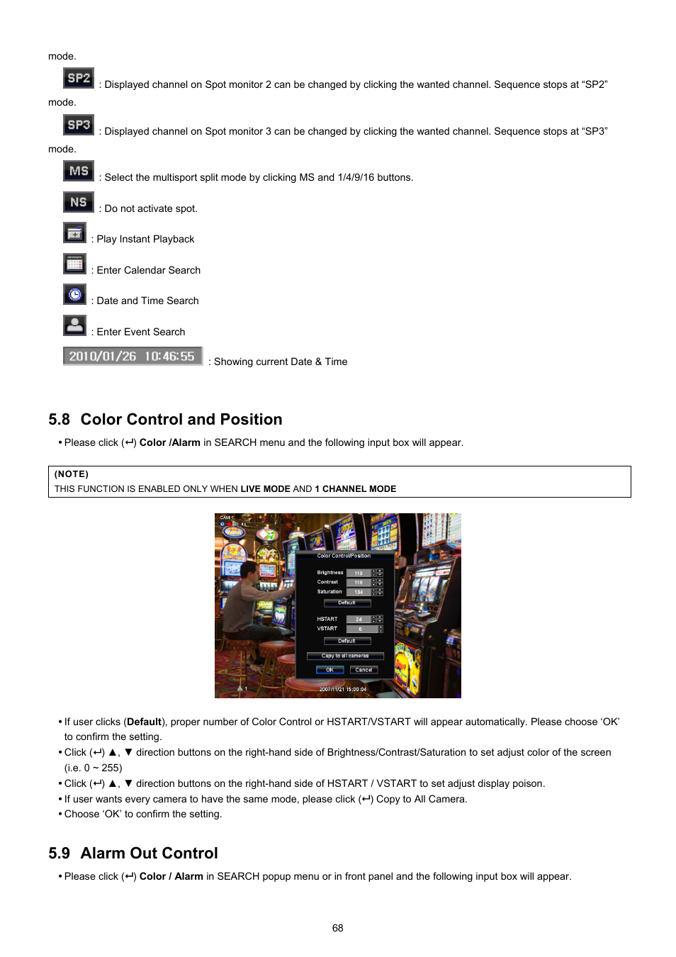 8 color control and position, 9 alarm out control | EZWatch TurboView DVR User Manual | Page 68 / 128