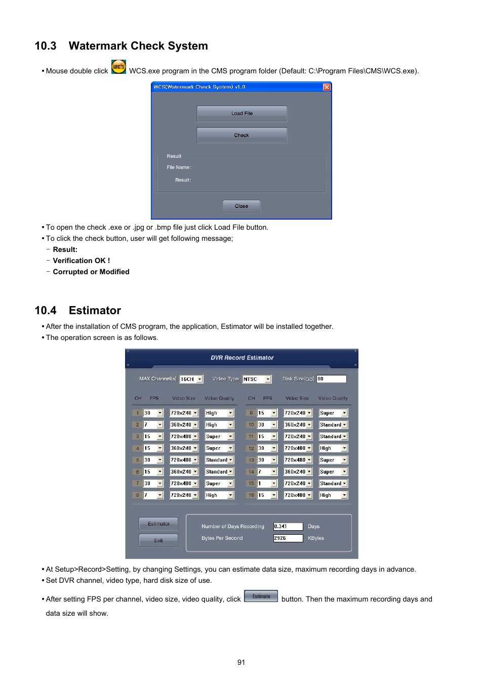 3 watermark check system, 4 estimator | EZWatch TurboView DVR User Manual | Page 91 / 128