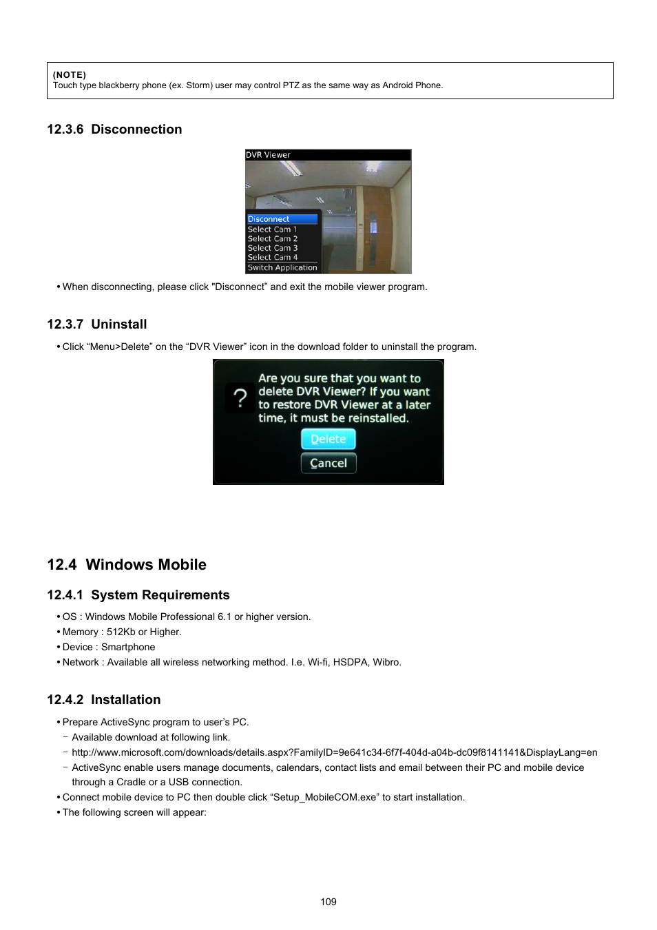 4 windows mobile, 6 disconnection, 7 uninstall | 1 system requirements, 2 installation | EZWatch CMS software for TurboView User Manual | Page 109 / 127