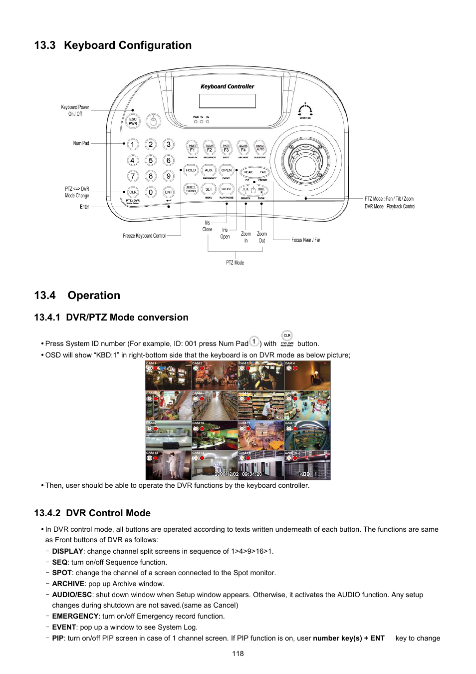 Keyboard configuration, 4 operation, 1 dvr/ptz mode conversion | 2 dvr control mode | EZWatch CMS software for TurboView User Manual | Page 118 / 127