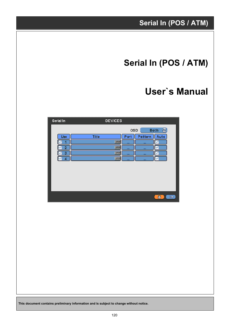 User`s manual, Serial in (pos / atm) | EZWatch CMS software for TurboView User Manual | Page 120 / 127