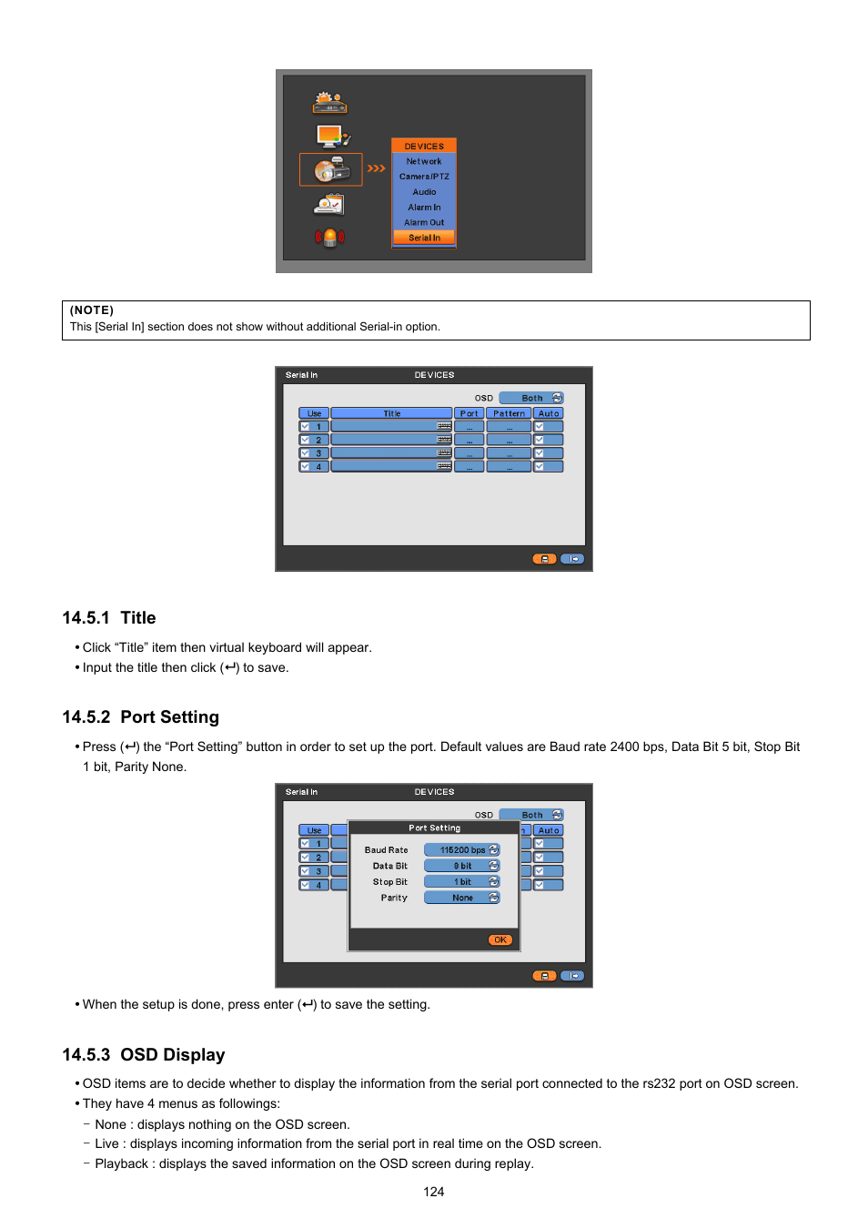 1 title, 2 port setting, 3 osd display | EZWatch CMS software for TurboView User Manual | Page 124 / 127