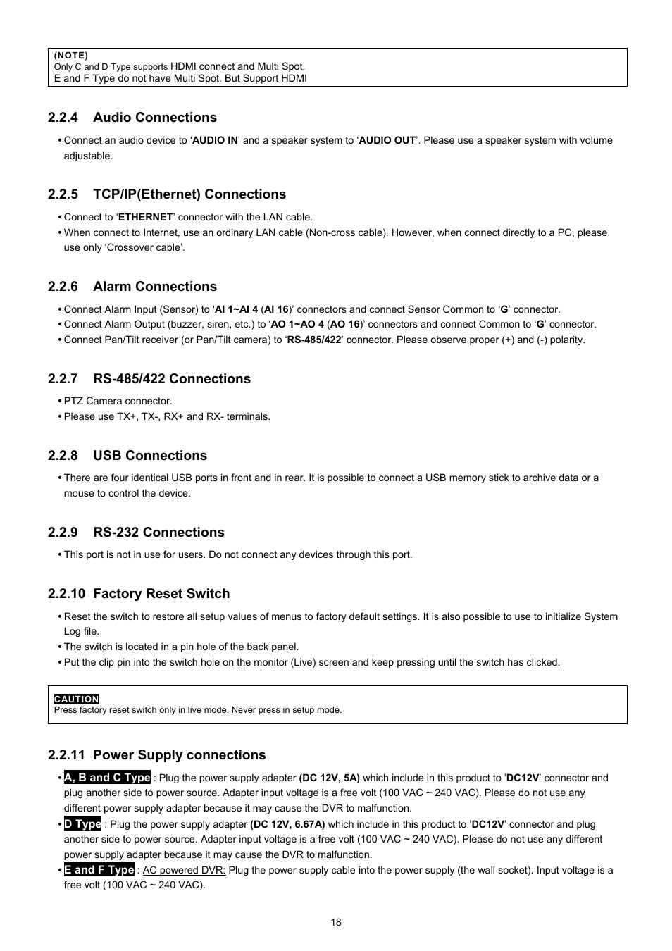 4 audio connections, 5 tcp/ip(ethernet) connections, 6 alarm connections | 8 usb connections, 9 rs-232 connections, 10 factory reset switch, 11 power supply connections | EZWatch CMS software for TurboView User Manual | Page 18 / 127