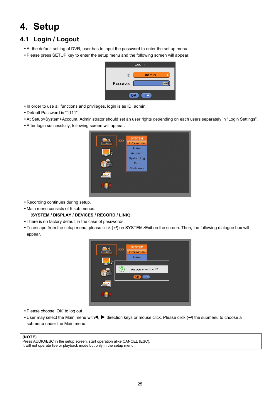 Setup, 1 login / logout | EZWatch CMS software for TurboView User Manual | Page 25 / 127
