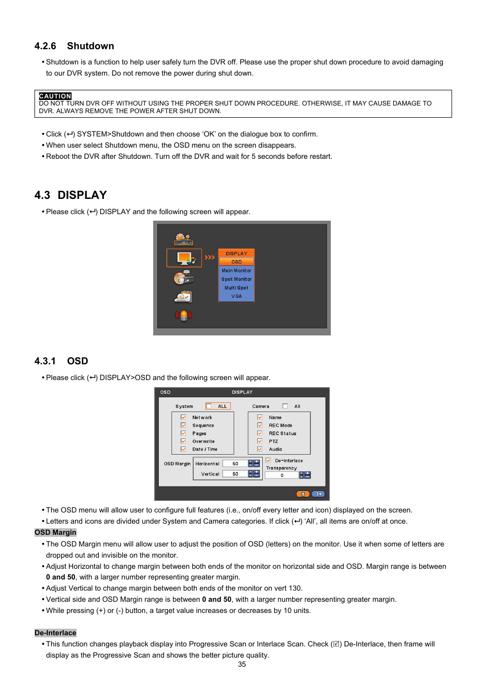 3 display, 6 shutdown, 1 osd | EZWatch CMS software for TurboView User Manual | Page 35 / 127