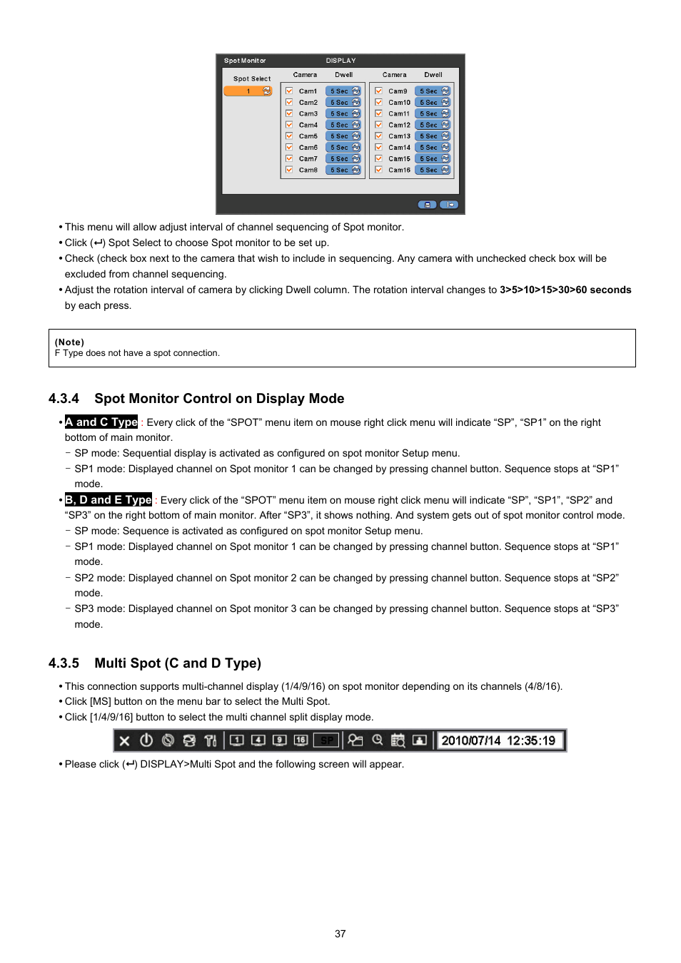4 spot monitor control on display mode, 5 multi spot (c and d type) | EZWatch CMS software for TurboView User Manual | Page 37 / 127