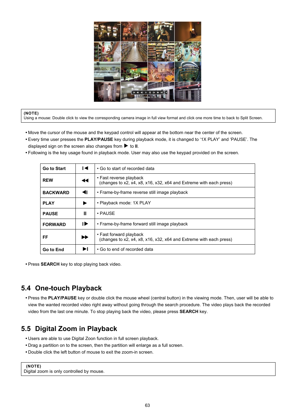 4 one-touch playback, 5 digital zoom in playback | EZWatch CMS software for TurboView User Manual | Page 63 / 127