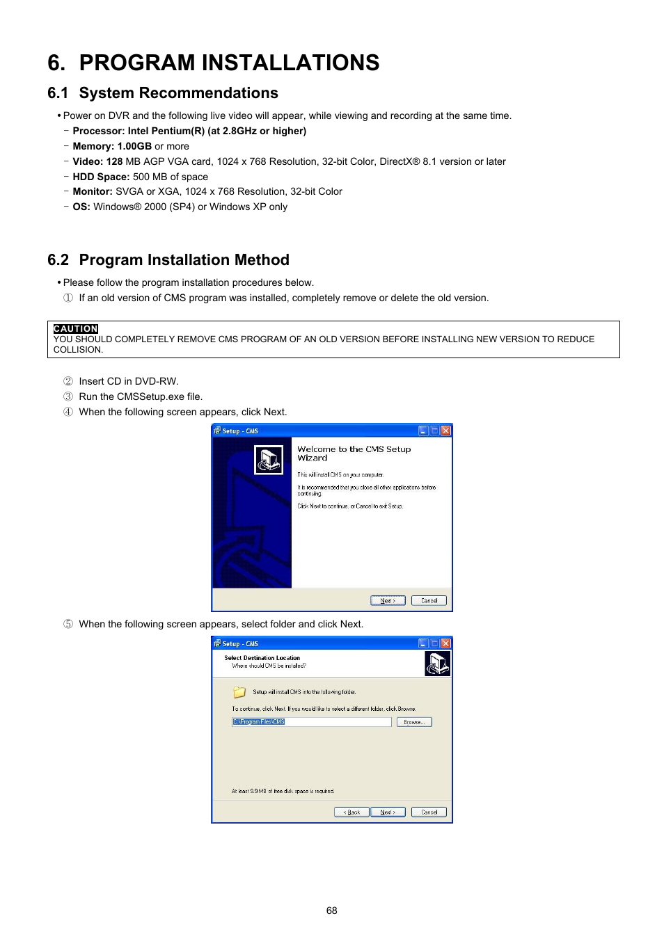 Program installations, 1 system recommendations, 2 program installation method | EZWatch CMS software for TurboView User Manual | Page 68 / 127