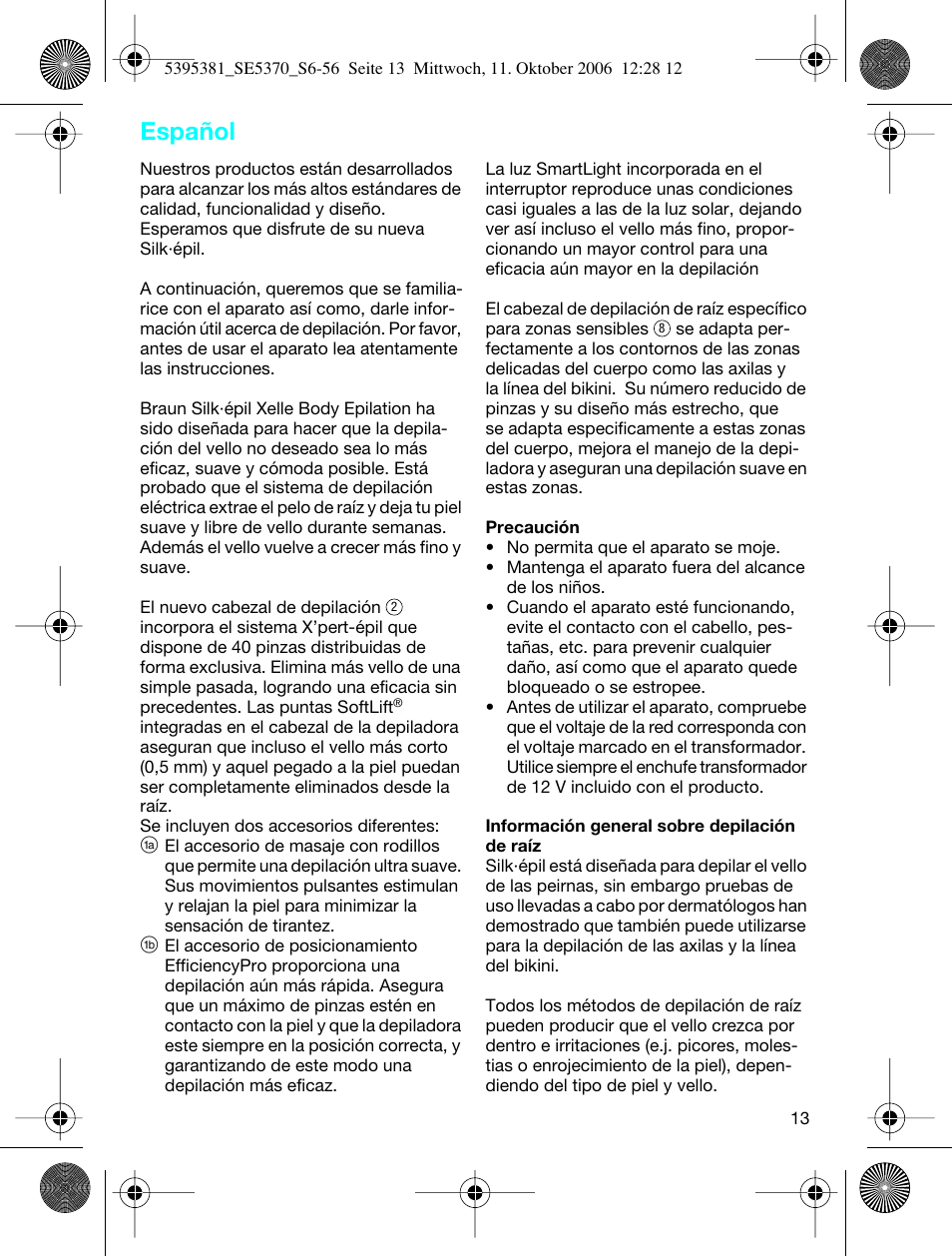 Español | Braun 5370 User Manual | Page 12 / 45