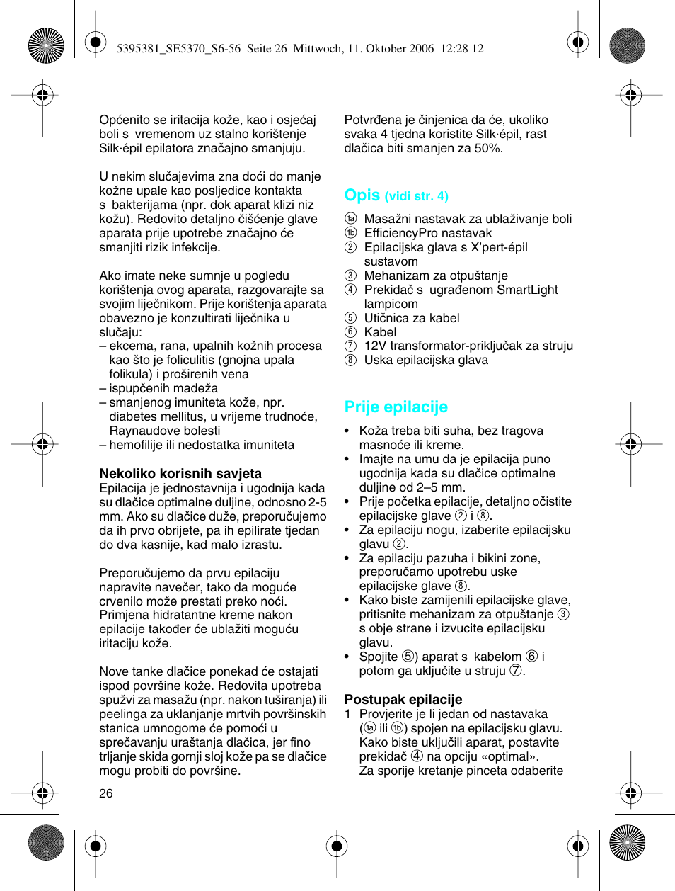 Opis, Prije epilacije | Braun 5370 User Manual | Page 25 / 45