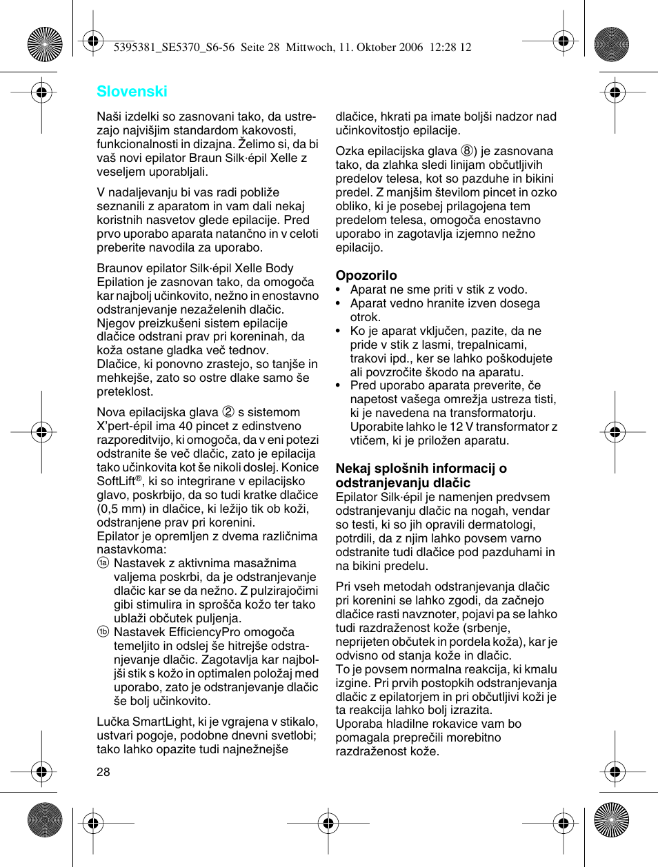 Slovenski | Braun 5370 User Manual | Page 27 / 45