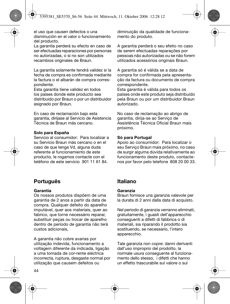 Português, Italiano | Braun 5370 User Manual | Page 43 / 45