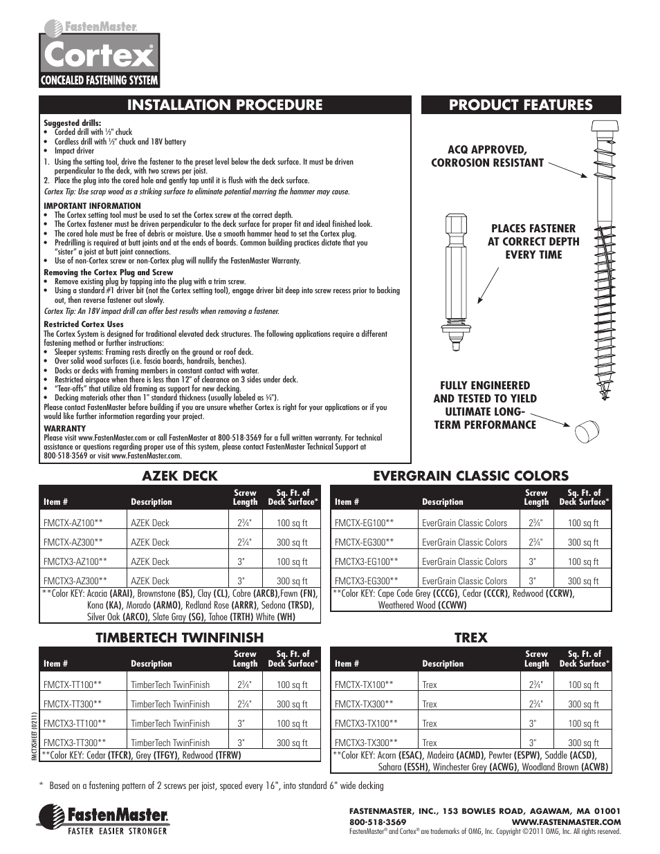 FastenMaster cortex decking User Manual | 1 page