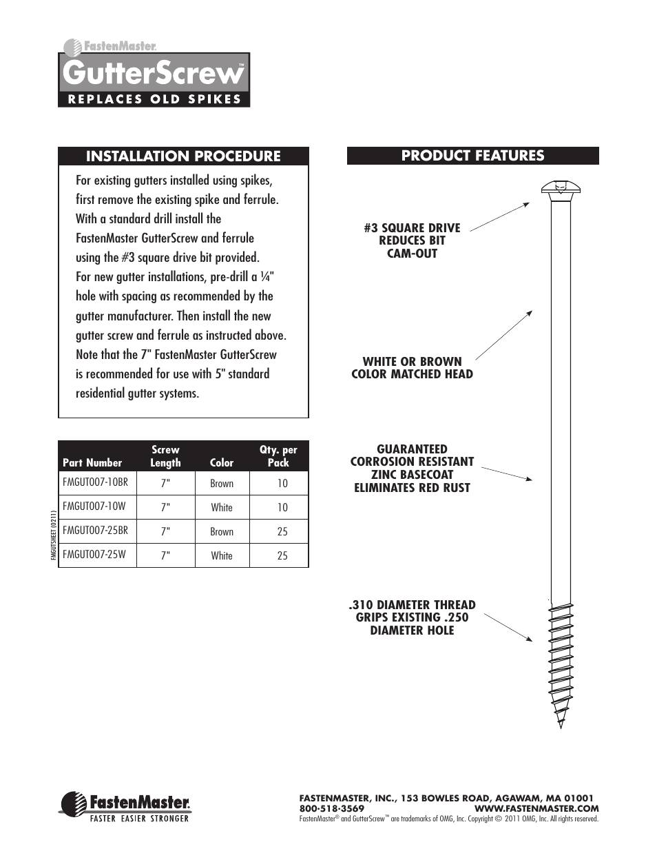 Product features installation procedure | FastenMaster GutterScrew User Manual | Page 2 / 2