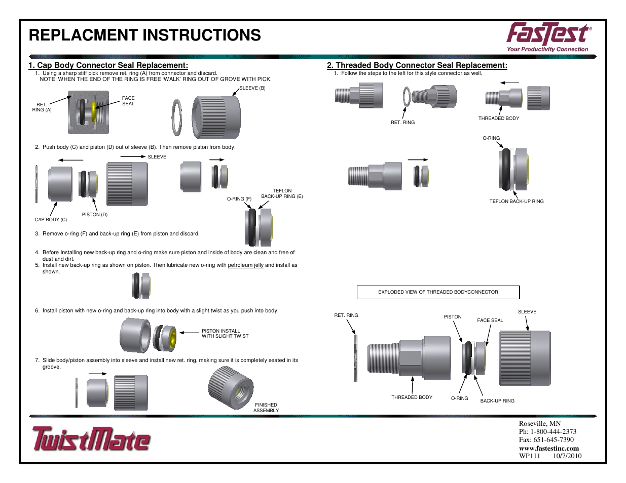 FasTest TwistMate Series Seal Replacement User Manual | 2 pages