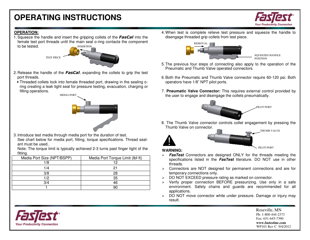 Operating instructions | FasTest FasMate FN Series User Manual | Page 2 / 2