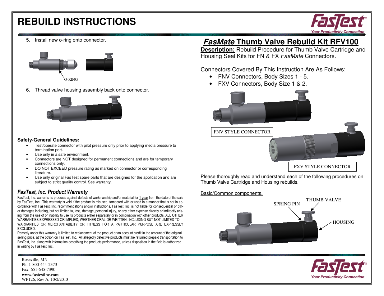 FasTest FasMate FX Series Thumb Valve Rebuild User Manual | 2 pages