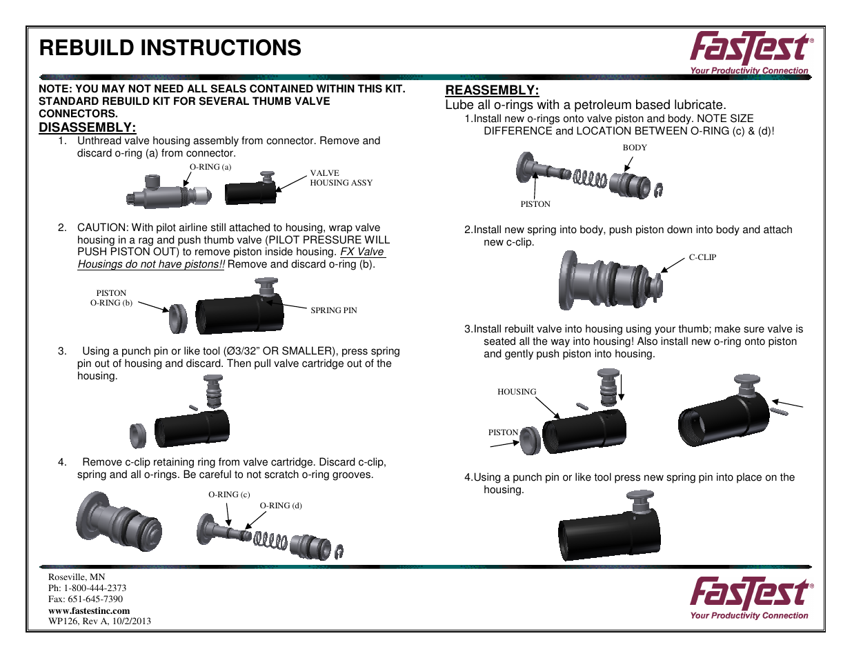 Rebuild instructions | FasTest FasMate FX Series Thumb Valve Rebuild User Manual | Page 2 / 2