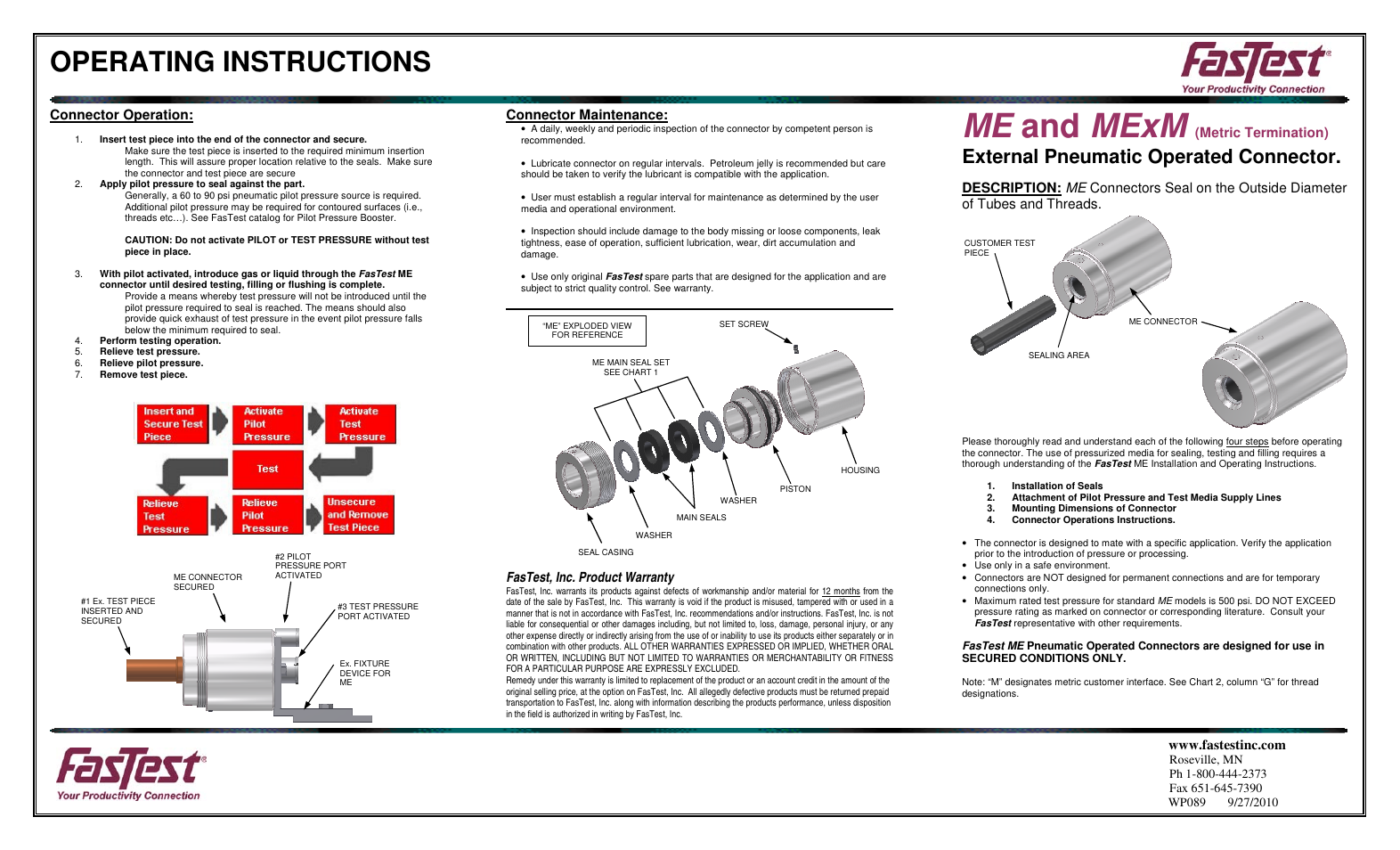 Me and mexm, Operating instructions, External pneumatic operated connector | FasTest ME01 Series User Manual | Page 2 / 2