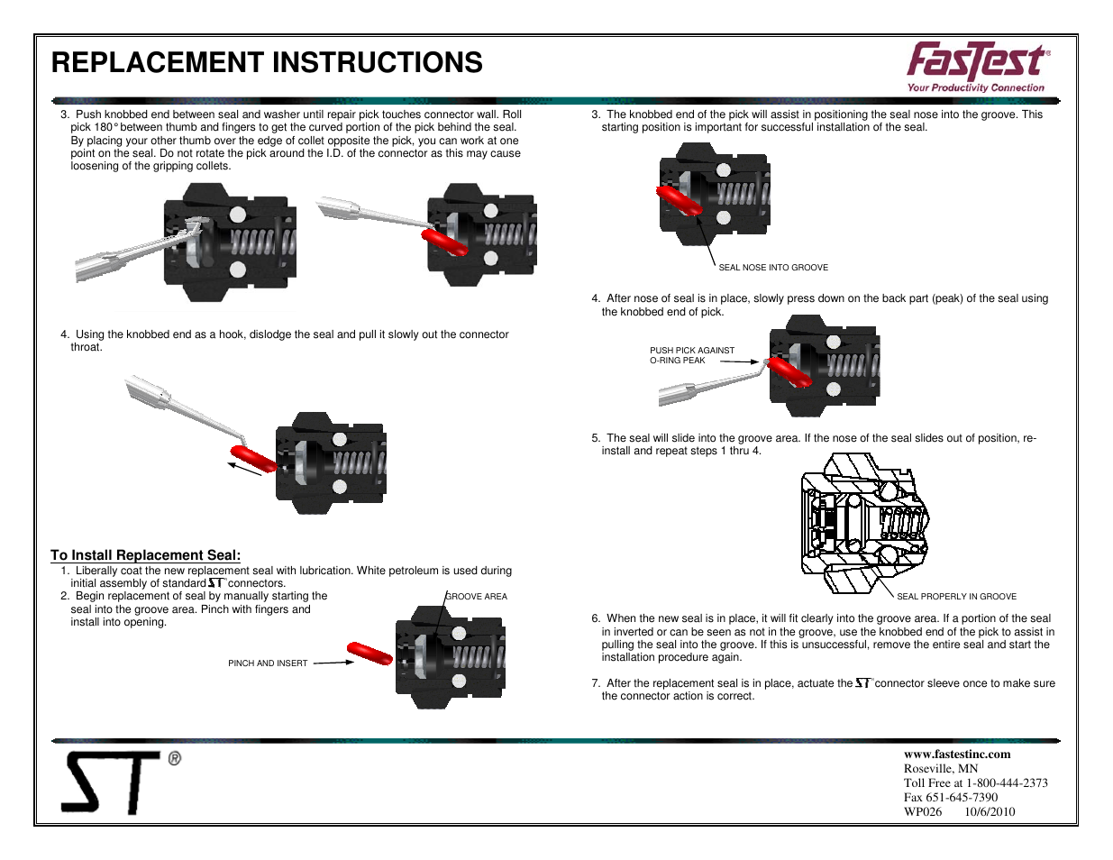 Replacement instructions | FasTest ST Series Seal Replacement User Manual | Page 2 / 2