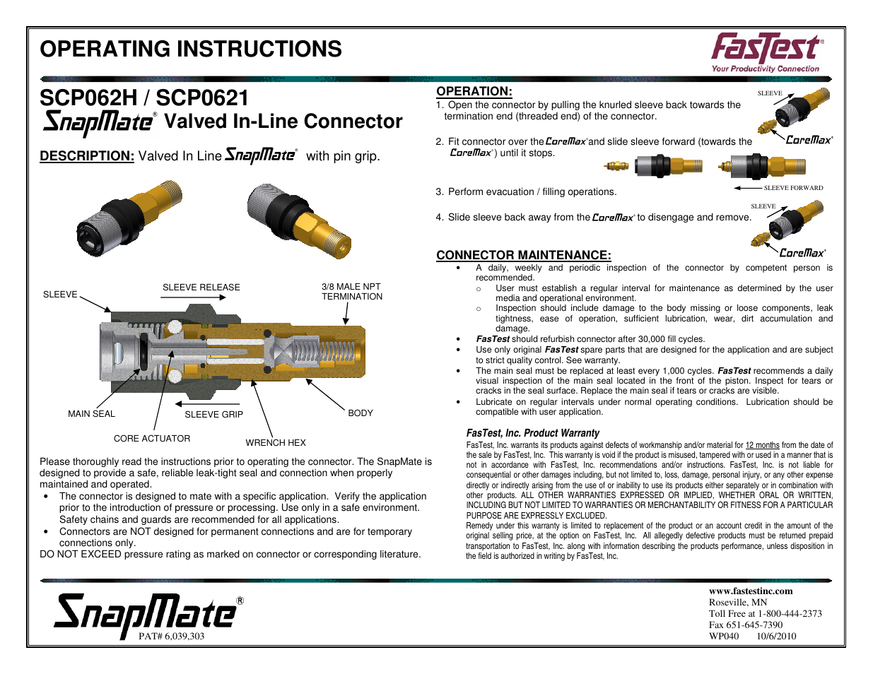 FasTest SnapMate OEM User Manual | 1 page