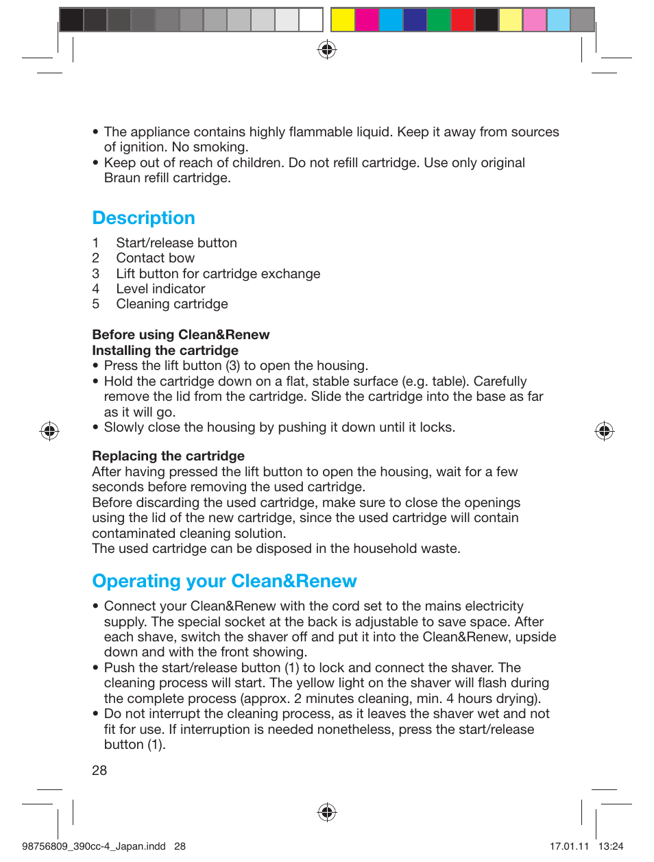 Description, Operating your clean&renew | Braun 390CC-4 User Manual | Page 28 / 32