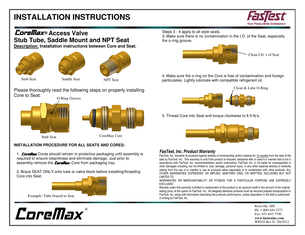 FasTest Stub Tube, Saddle Mount, NPT Seat User Manual | 1 page