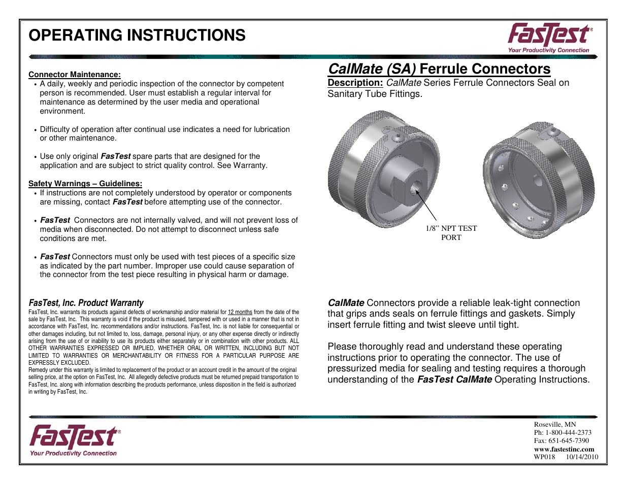 FasTest CalMate Series User Manual | 2 pages