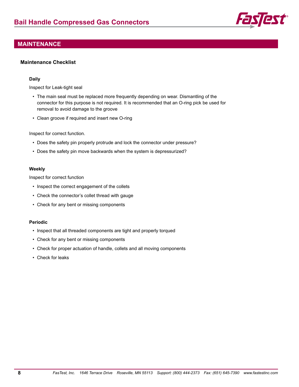 Bail handle compressed gas connectors | FasTest Bail Handle Gas Connectors User Manual | Page 10 / 16