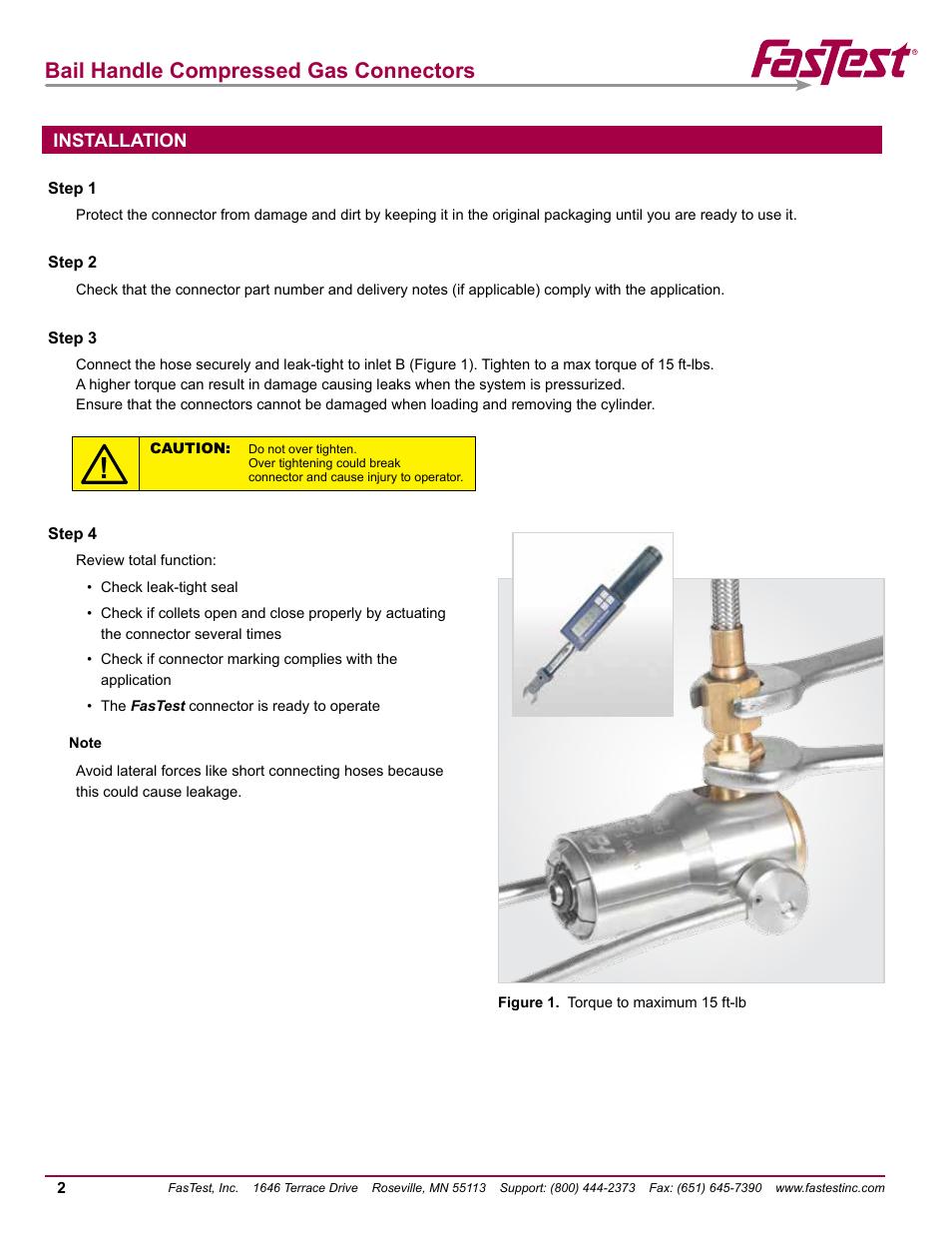 Bail handle compressed gas connectors | FasTest Bail Handle Gas Connectors User Manual | Page 4 / 16