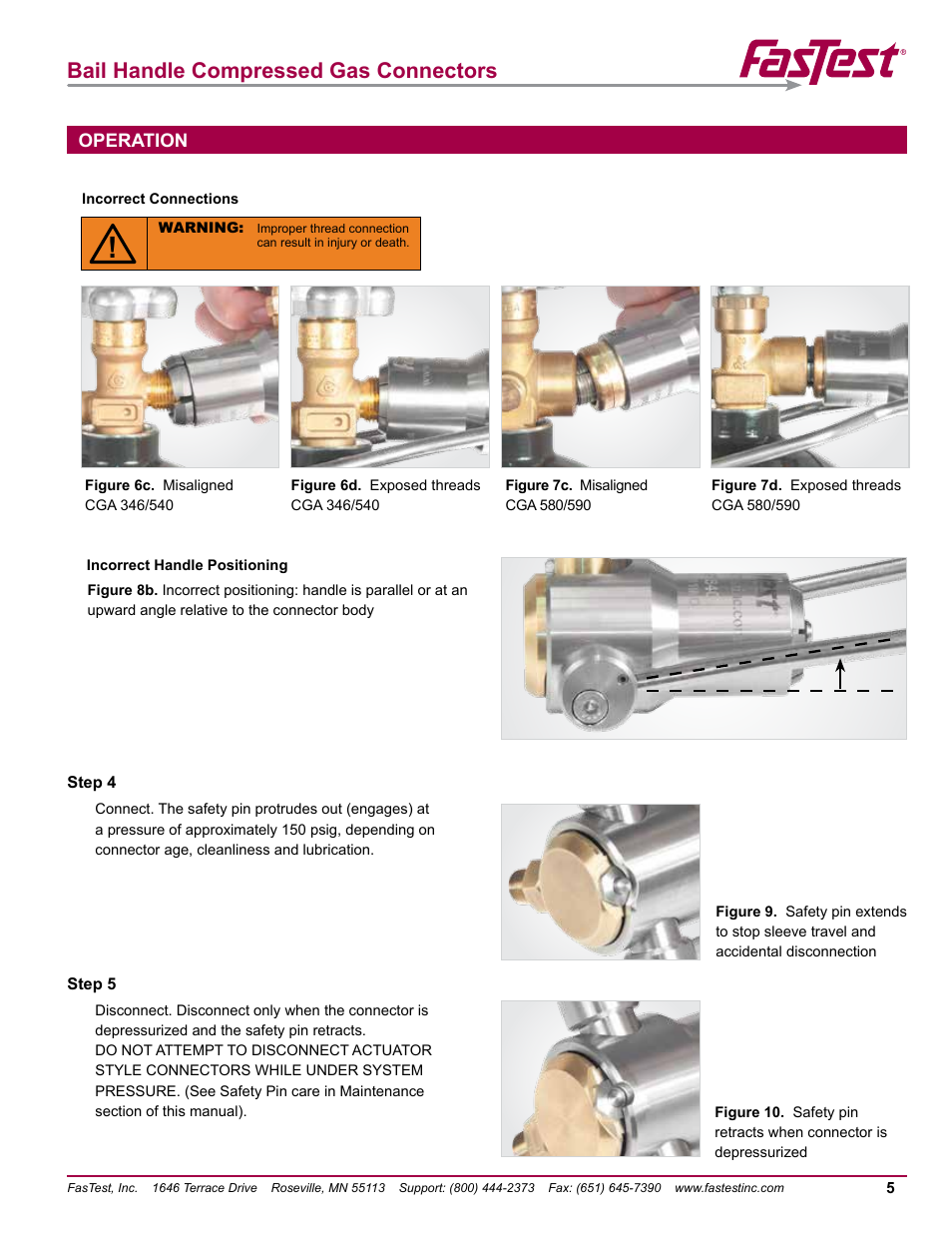 Bail handle compressed gas connectors | FasTest Bail Handle Gas Connectors User Manual | Page 7 / 16