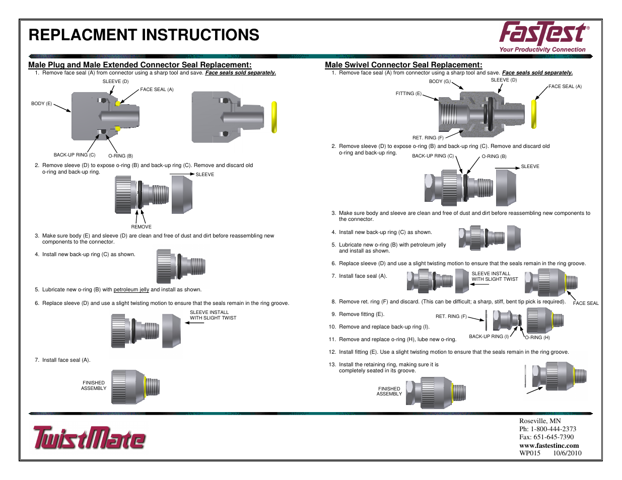 FasTest TwistMate Serie Seal Replacement User Manual | 2 pages