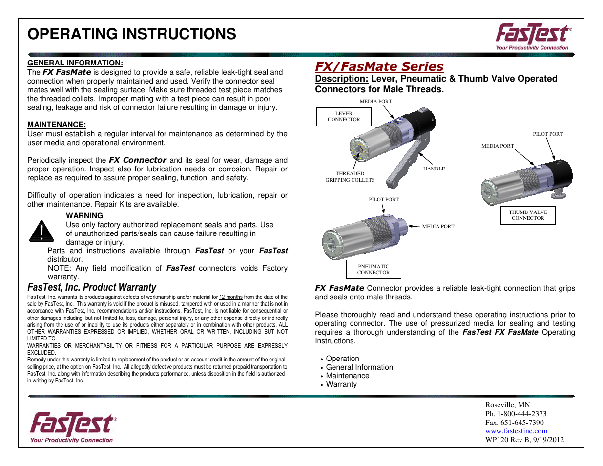 FasTest FasMate FX Series User Manual | 2 pages
