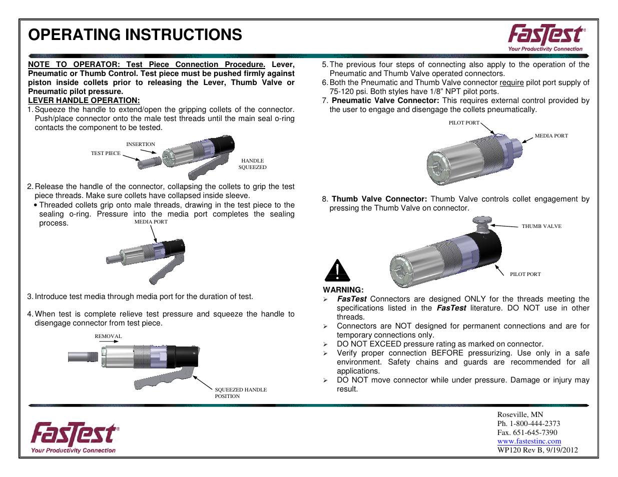 Operating instructions | FasTest FasMate FX Series User Manual | Page 2 / 2