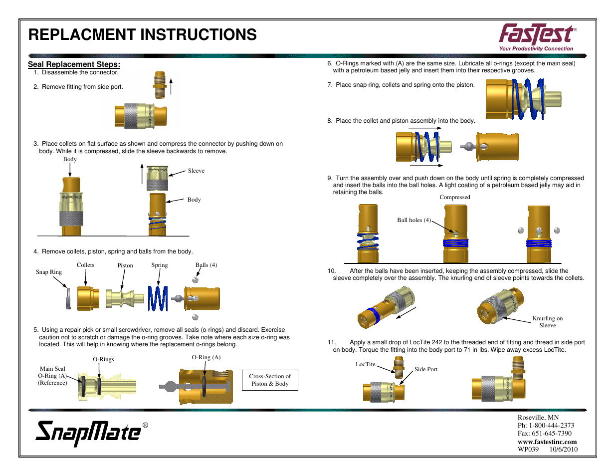 Replacment instructions | FasTest SnapMate Service Complete Seal Replacement User Manual | Page 2 / 2