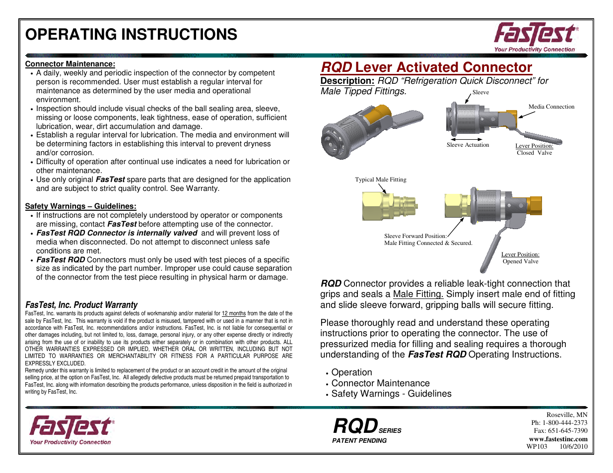 FasTest RQD Series User Manual | 2 pages